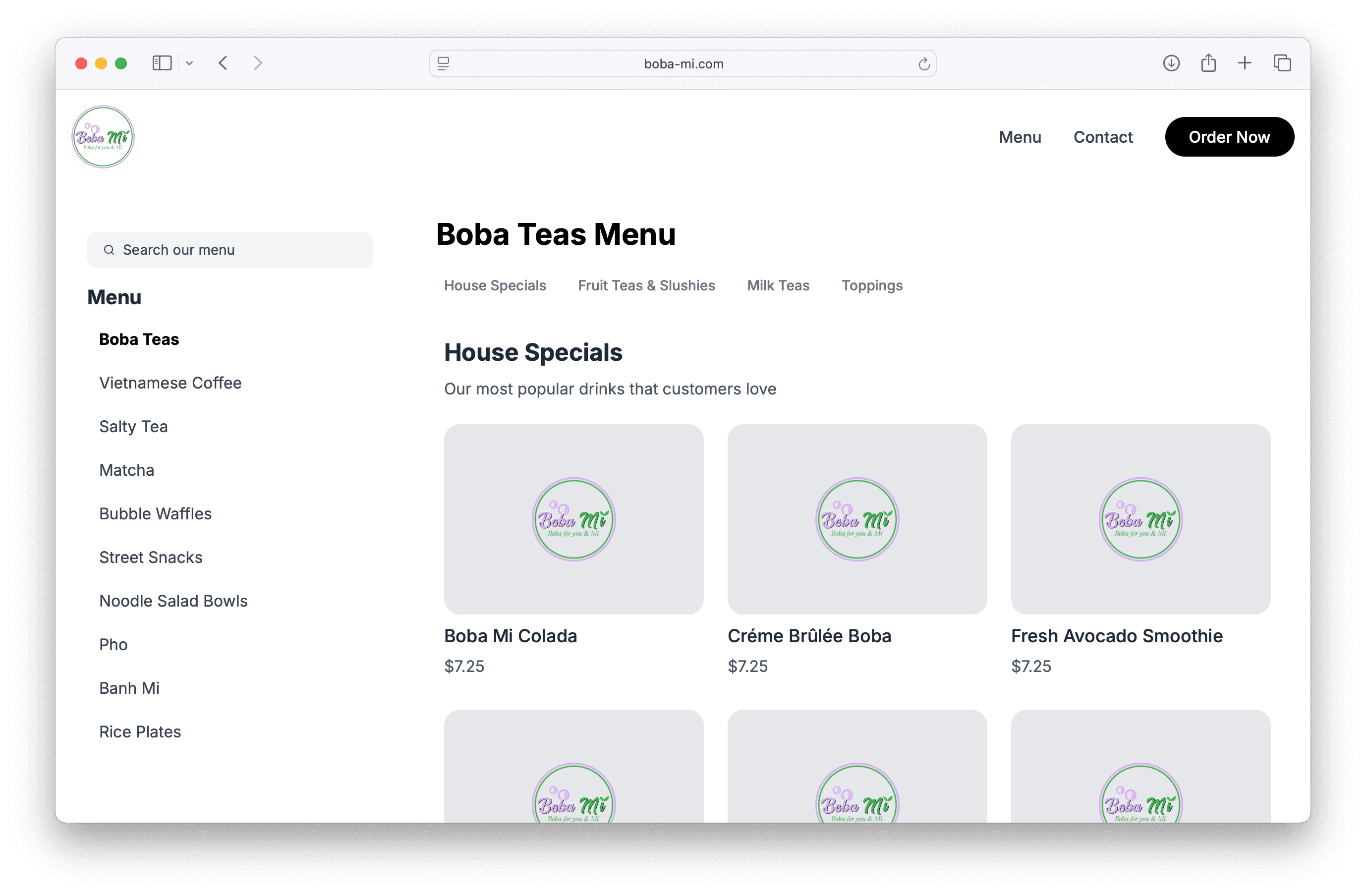 Boba Mi New Menu Page